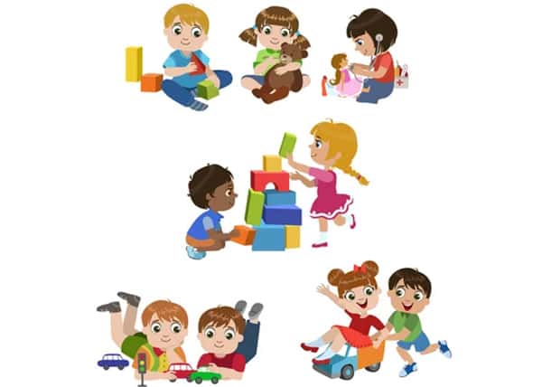Children playing in all kinds of manners
