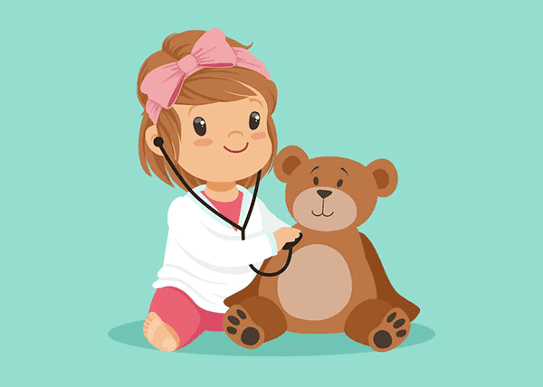 Toddler girl exploring sickness and playing doctor