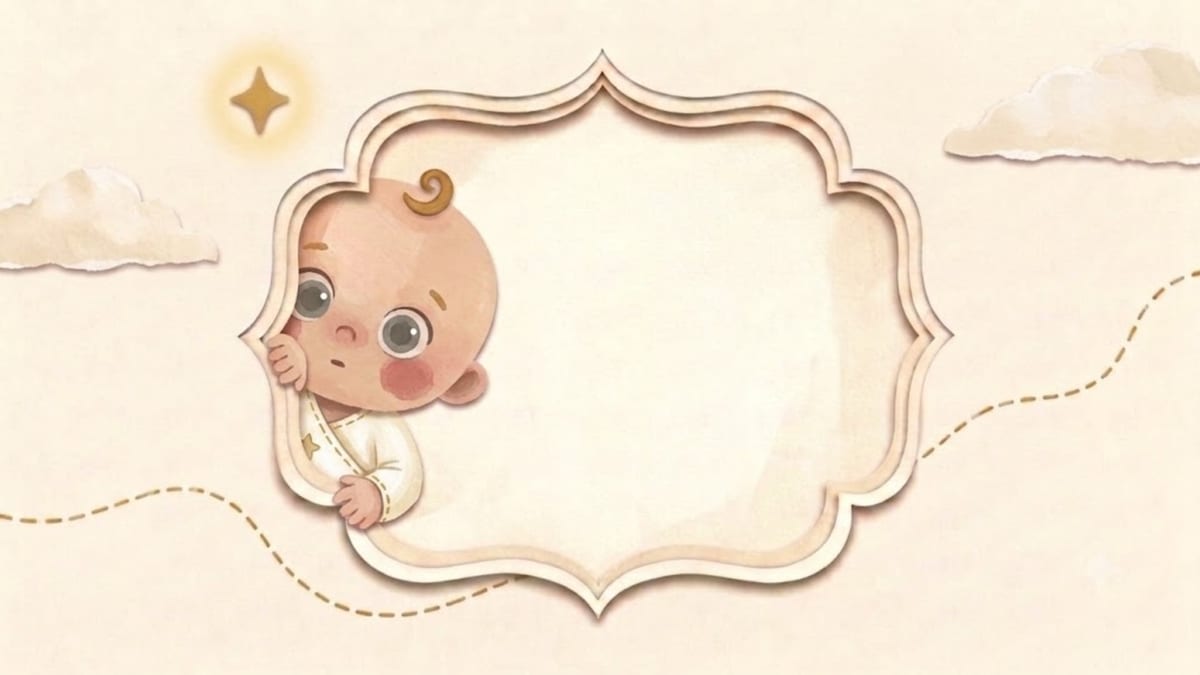 Papercut illustration of a shy toddler peeking around the edge of an ornate frame - what to expect from a baby at twenty-one and twenty-two months